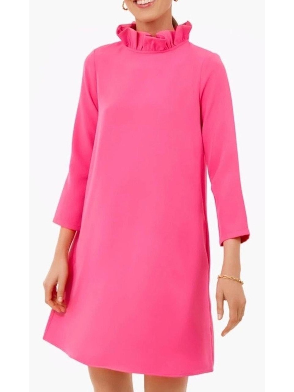 Tuckernuck Hot Pink Ruffle Neck Shift Dress
